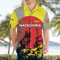 Macedonia Hawaiian Shirt with Howling Wolf and Sunset Forest Design - Wonder Print Shop