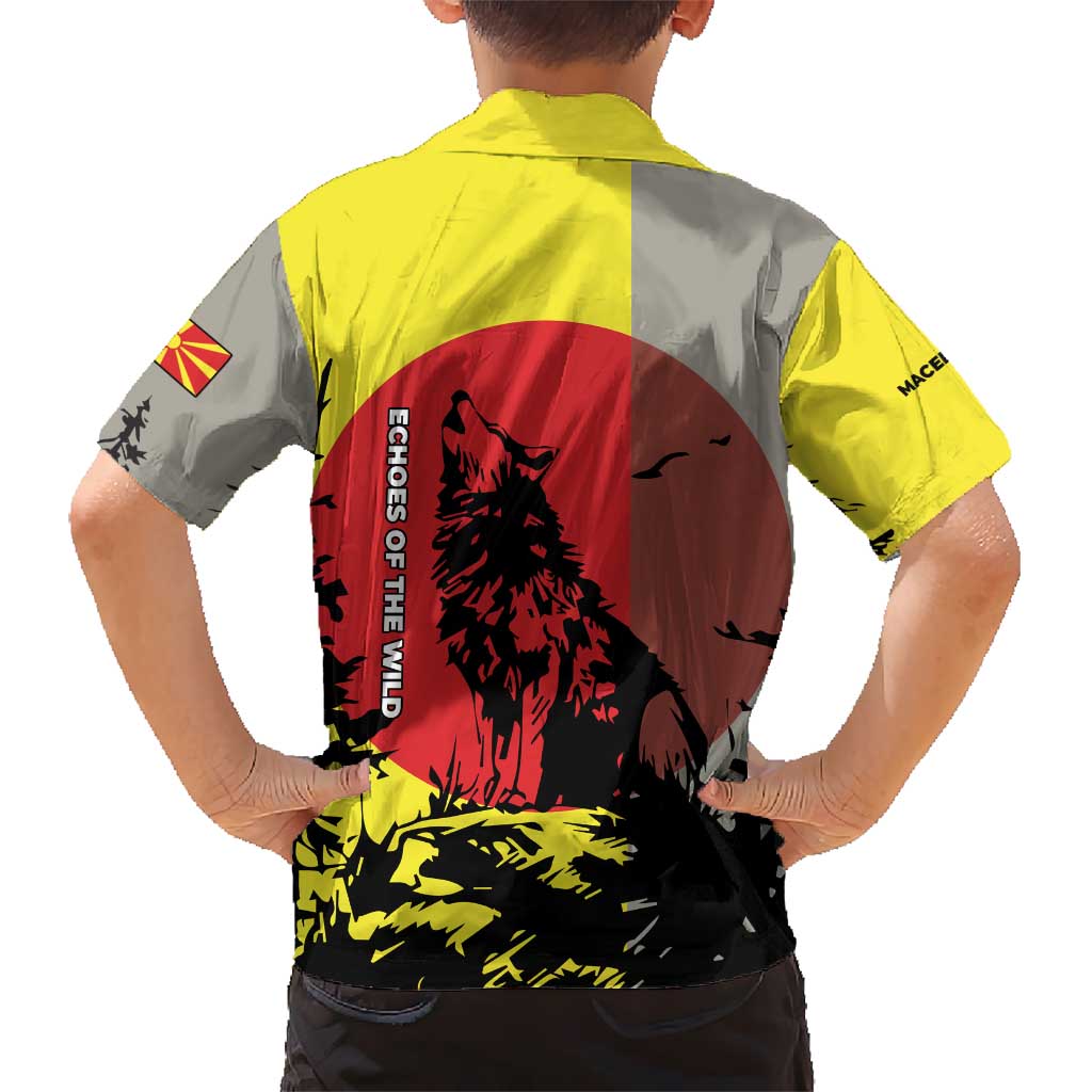 Macedonia Hawaiian Shirt with Howling Wolf and Sunset Forest Design - Wonder Print Shop