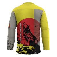 Macedonia Hockey Jersey with Howling Wolf and Sunset Forest Design - Wonder Print Shop