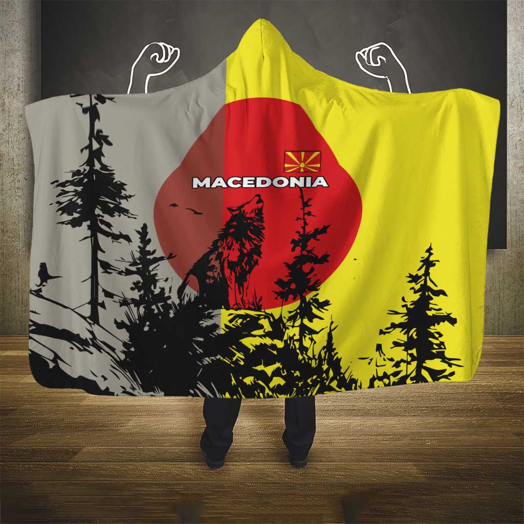 Macedonia Hooded Blanket with Howling Wolf and Sunset Forest Design - Wonder Print Shop