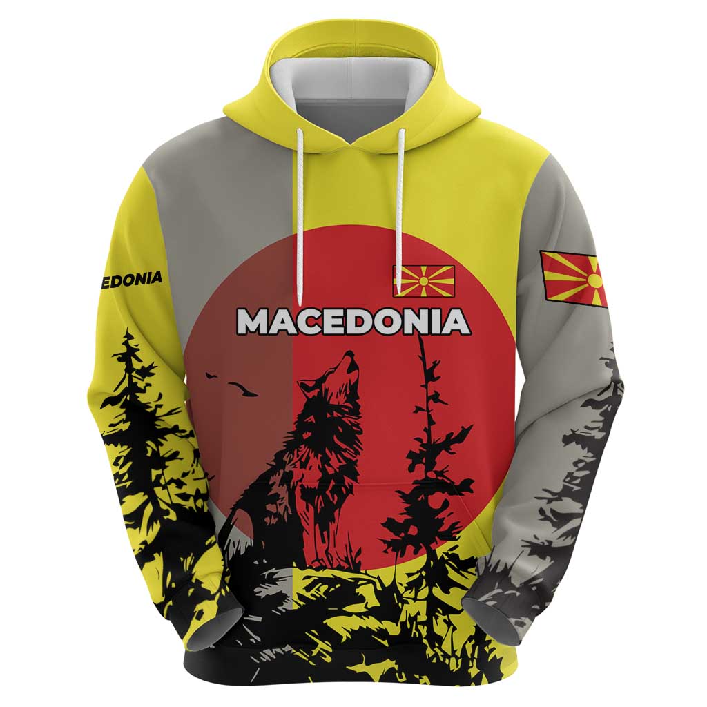 Macedonia Hoodie with Howling Wolf and Sunset Forest Design - Wonder Print Shop