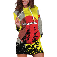 Macedonia Hoodie Dress with Howling Wolf and Sunset Forest Design - Wonder Print Shop