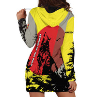 Macedonia Hoodie Dress with Howling Wolf and Sunset Forest Design - Wonder Print Shop