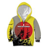 Macedonia Kid Hoodie with Howling Wolf and Sunset Forest Design - Wonder Print Shop