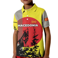 Macedonia Kid Polo Shirt with Howling Wolf and Sunset Forest Design - Wonder Print Shop