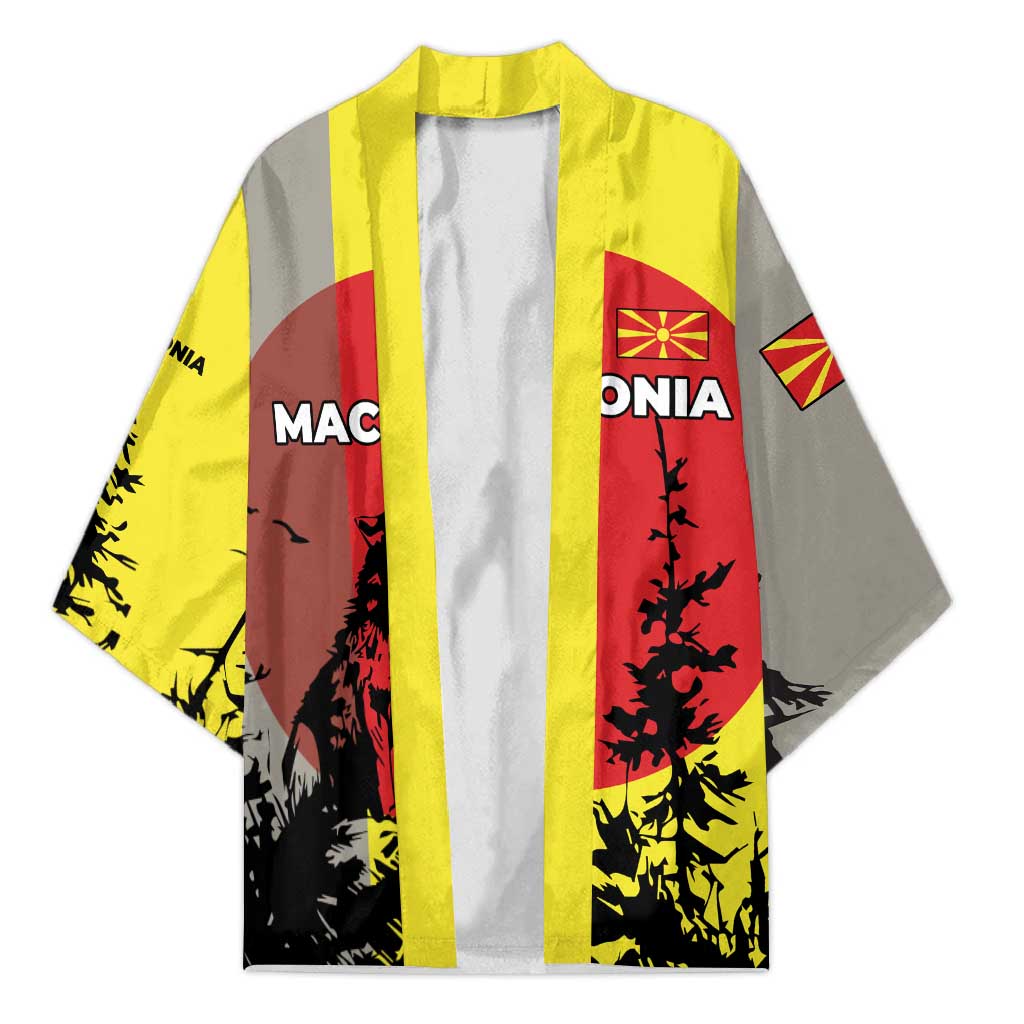 Macedonia Kimono with Howling Wolf and Sunset Forest Design - Wonder Print Shop