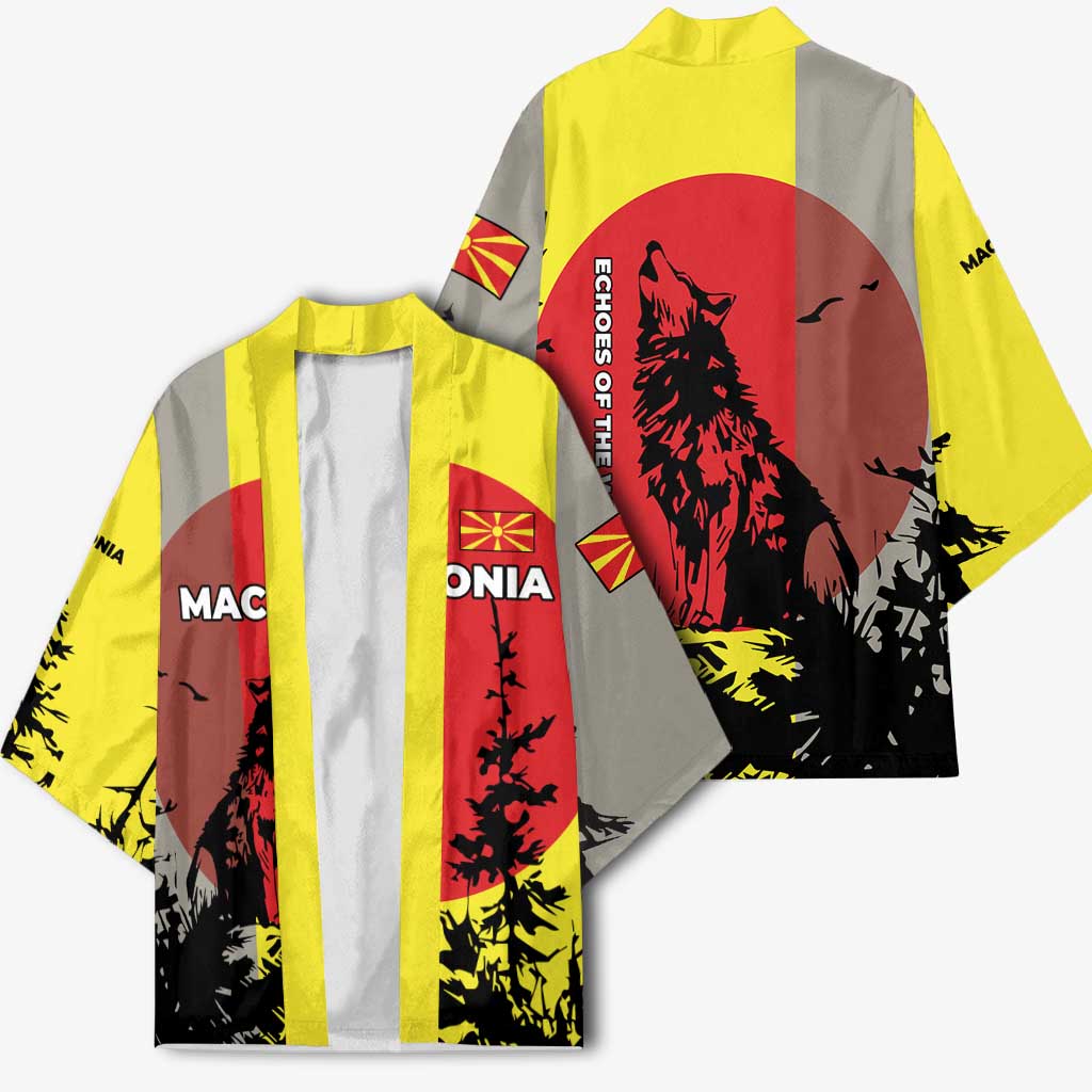 Macedonia Kimono with Howling Wolf and Sunset Forest Design - Wonder Print Shop