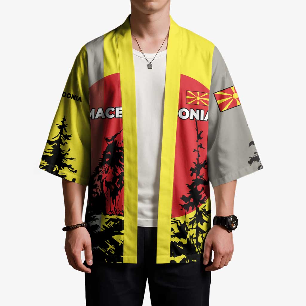 Macedonia Kimono with Howling Wolf and Sunset Forest Design - Wonder Print Shop