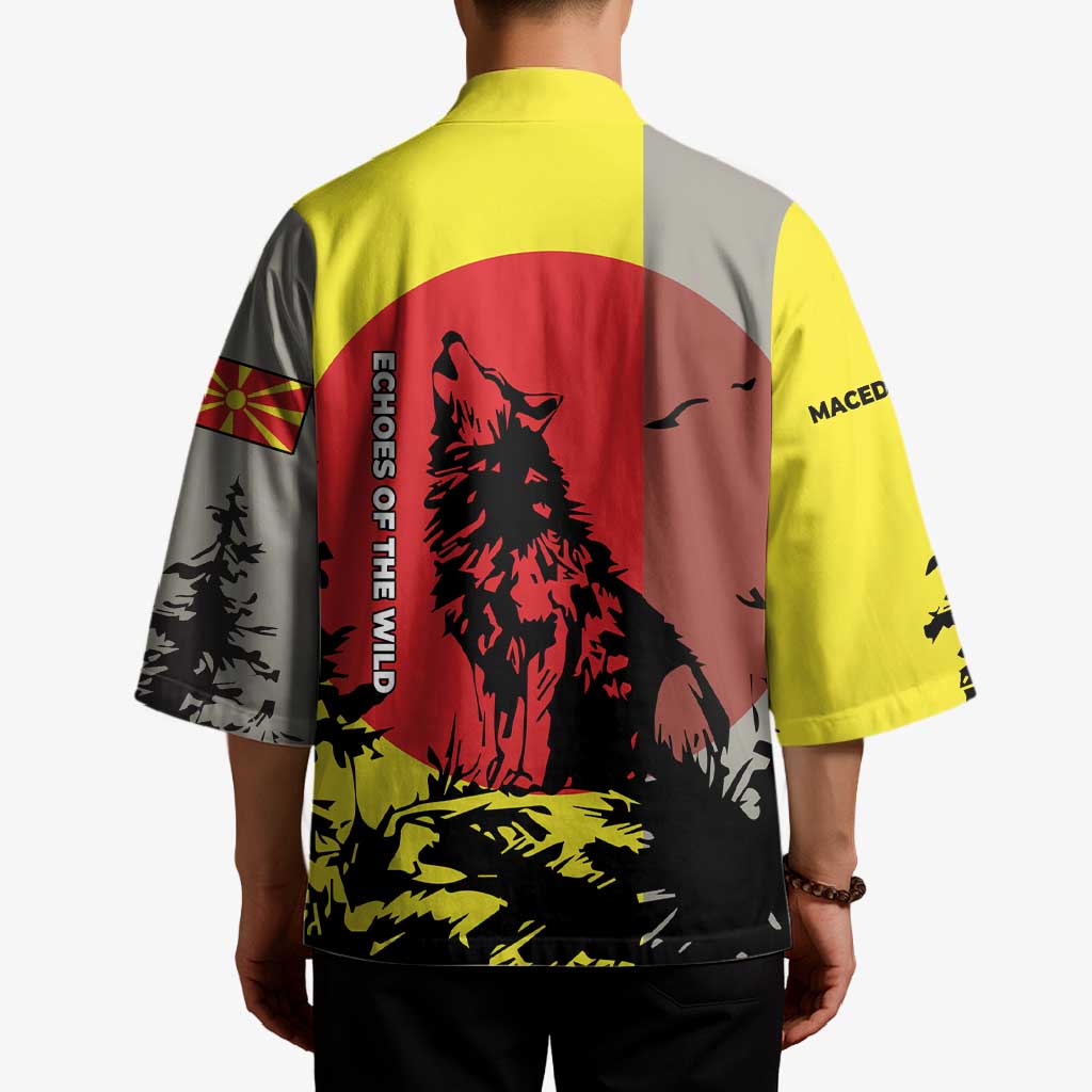Macedonia Kimono with Howling Wolf and Sunset Forest Design - Wonder Print Shop