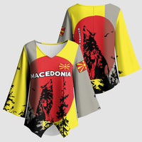 Macedonia Kimono Sleeve Blouse with Howling Wolf and Sunset Forest Design - Wonder Print Shop