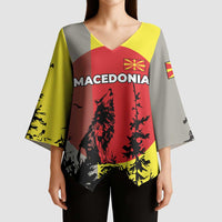 Macedonia Kimono Sleeve Blouse with Howling Wolf and Sunset Forest Design - Wonder Print Shop