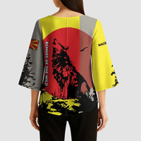 Macedonia Kimono Sleeve Blouse with Howling Wolf and Sunset Forest Design - Wonder Print Shop
