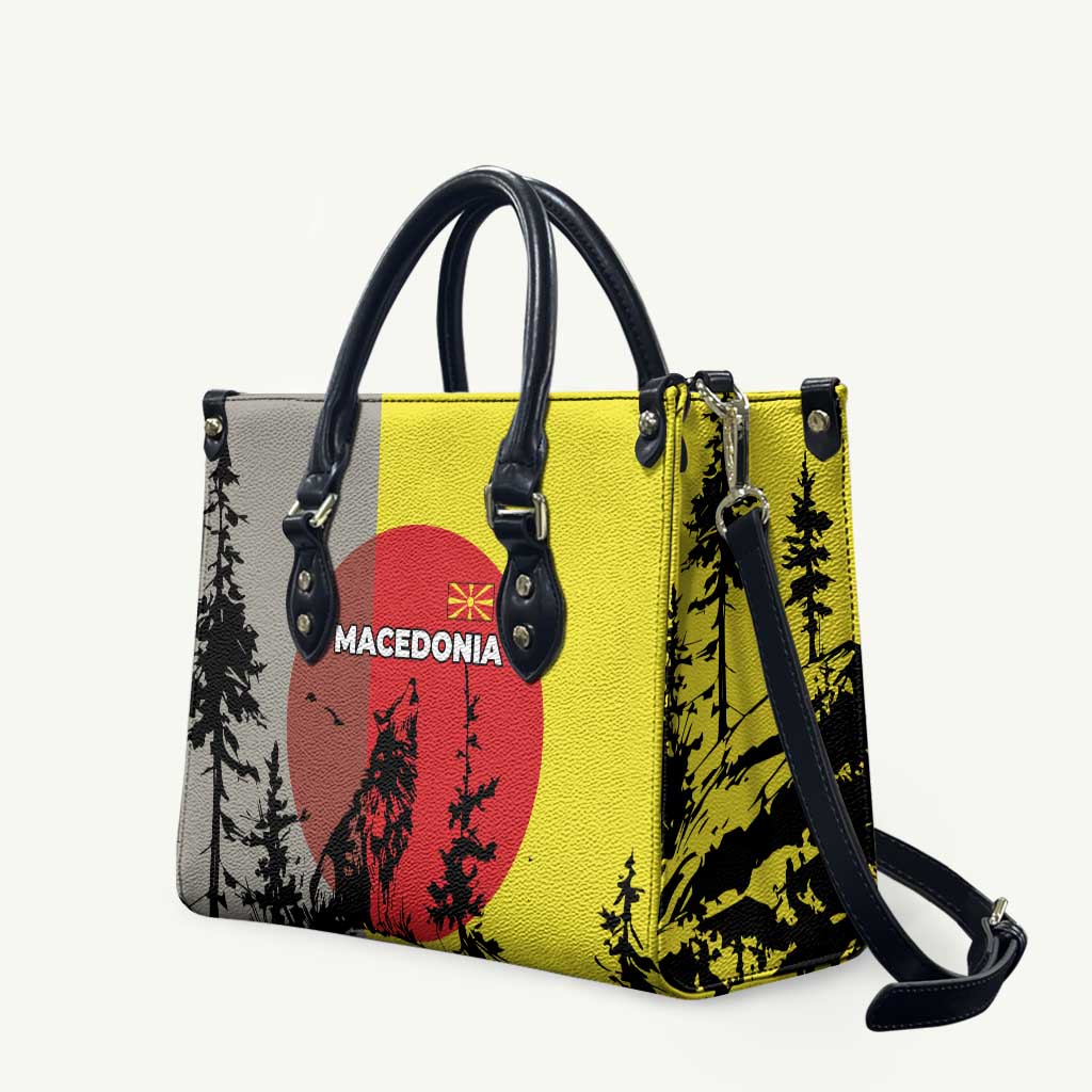 Macedonia Leather Bag with Howling Wolf and Sunset Forest Design - Wonder Print Shop