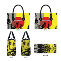 Macedonia Leather Bag with Howling Wolf and Sunset Forest Design - Wonder Print Shop