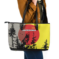 Macedonia Leather Tote Bag with Howling Wolf and Sunset Forest Design - Wonder Print Shop
