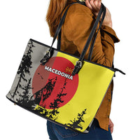 Macedonia Leather Tote Bag with Howling Wolf and Sunset Forest Design - Wonder Print Shop