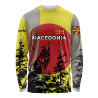 Macedonia Long Sleeve Shirt with Howling Wolf and Sunset Forest Design - Wonder Print Shop