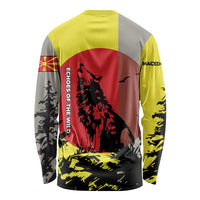Macedonia Long Sleeve Shirt with Howling Wolf and Sunset Forest Design - Wonder Print Shop