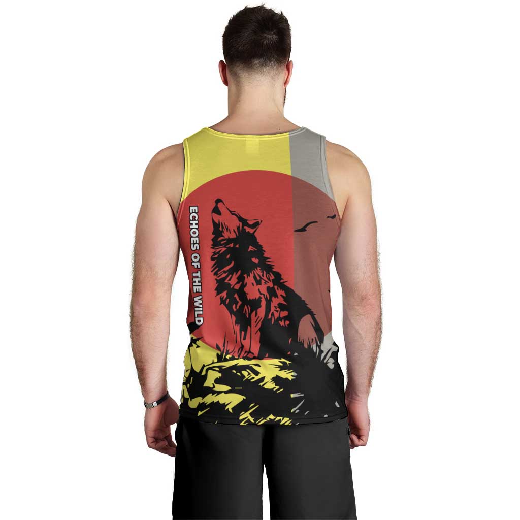 Macedonia Men Tank Top with Howling Wolf and Sunset Forest Design - Wonder Print Shop