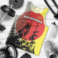 Macedonia Men Tank Top with Howling Wolf and Sunset Forest Design - Wonder Print Shop