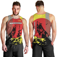 Macedonia Men Tank Top with Howling Wolf and Sunset Forest Design - Wonder Print Shop