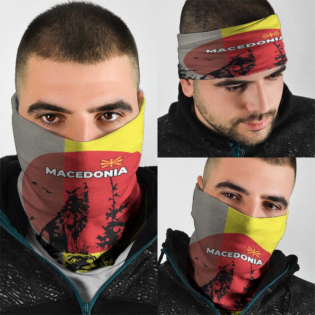 Macedonia Neck Gaiter with Howling Wolf and Sunset Forest Design TS04