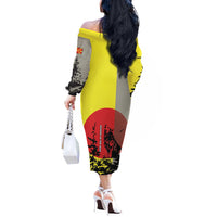 Macedonia Off The Shoulder Long Sleeve Dress with Howling Wolf and Sunset Forest Design - Wonder Print Shop