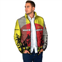 Macedonia Padded Jacket with Howling Wolf and Sunset Forest Design - Wonder Print Shop