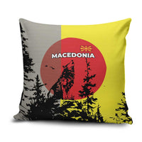 Macedonia Pillow Cover with Howling Wolf and Sunset Forest Design - Wonder Print Shop