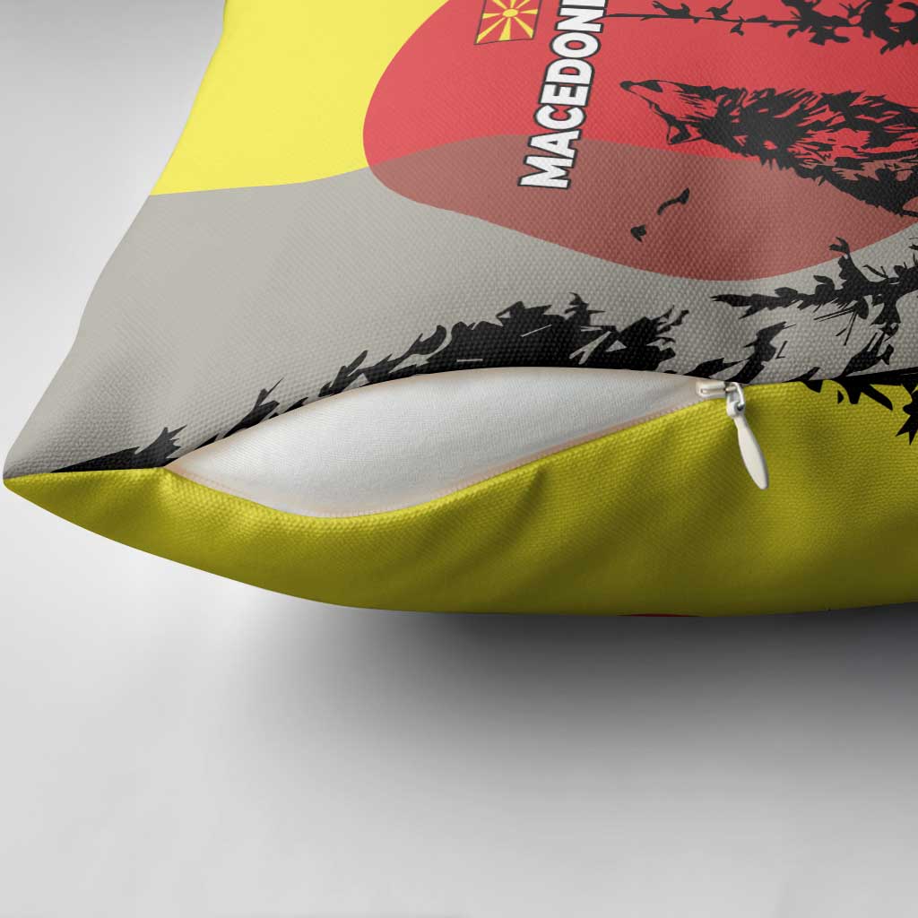 Macedonia Pillow Cover with Howling Wolf and Sunset Forest Design - Wonder Print Shop