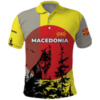 Macedonia Polo Shirt with Howling Wolf and Sunset Forest Design - Wonder Print Shop