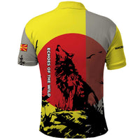 Macedonia Polo Shirt with Howling Wolf and Sunset Forest Design - Wonder Print Shop