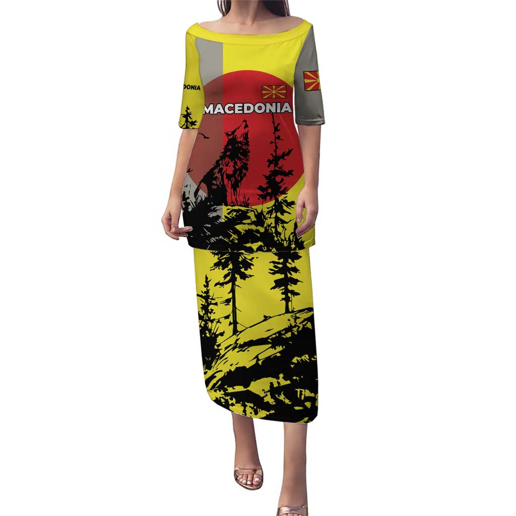 Macedonia Puletasi with Howling Wolf and Sunset Forest Design - Wonder Print Shop