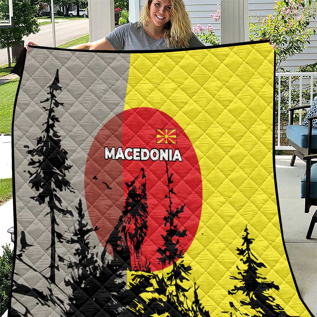 Macedonia Quilt with Howling Wolf and Sunset Forest Design - Wonder Print Shop