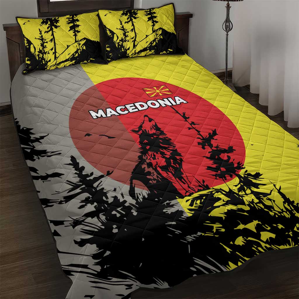 Macedonia Quilt Bed Set with Howling Wolf and Sunset Forest Design - Wonder Print Shop