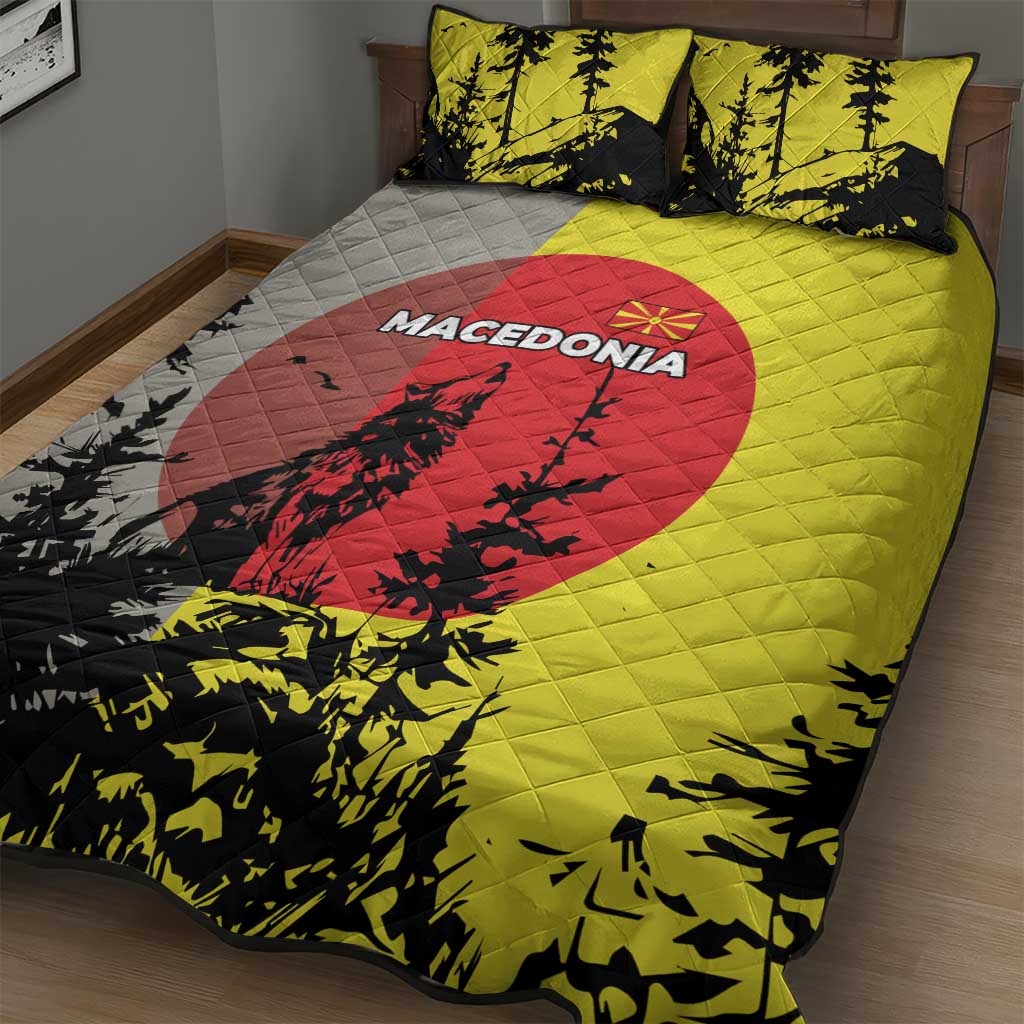 Macedonia Quilt Bed Set with Howling Wolf and Sunset Forest Design - Wonder Print Shop