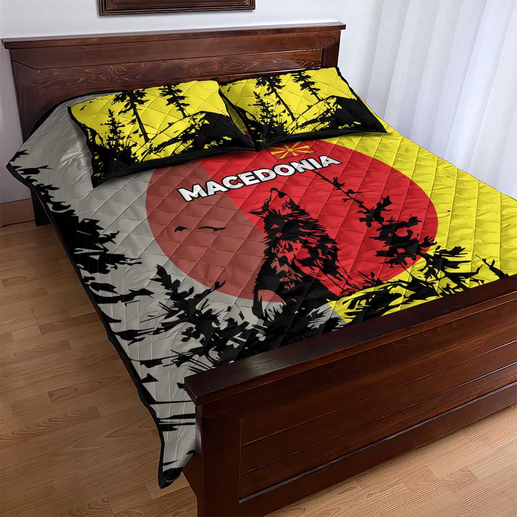 Macedonia Quilt Bed Set with Howling Wolf and Sunset Forest Design - Wonder Print Shop