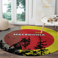 Macedonia Round Carpet with Howling Wolf and Sunset Forest Design - Wonder Print Shop