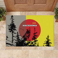 Macedonia Rubber Doormat with Howling Wolf and Sunset Forest Design - Wonder Print Shop