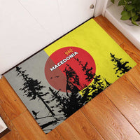 Macedonia Rubber Doormat with Howling Wolf and Sunset Forest Design - Wonder Print Shop