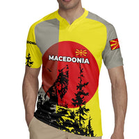 Macedonia Rugby Jersey with Howling Wolf and Sunset Forest Design - Wonder Print Shop