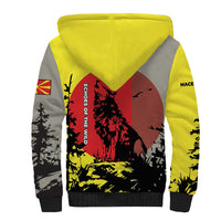 Macedonia Sherpa Hoodie with Howling Wolf and Sunset Forest Design - Wonder Print Shop