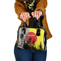 Macedonia Shoulder Handbag with Howling Wolf and Sunset Forest Design - Wonder Print Shop