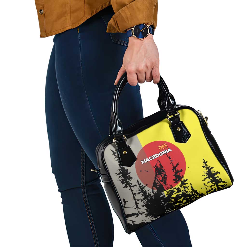 Macedonia Shoulder Handbag with Howling Wolf and Sunset Forest Design - Wonder Print Shop