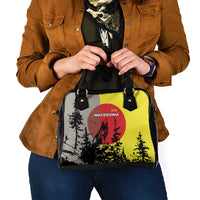 Macedonia Shoulder Handbag with Howling Wolf and Sunset Forest Design - Wonder Print Shop
