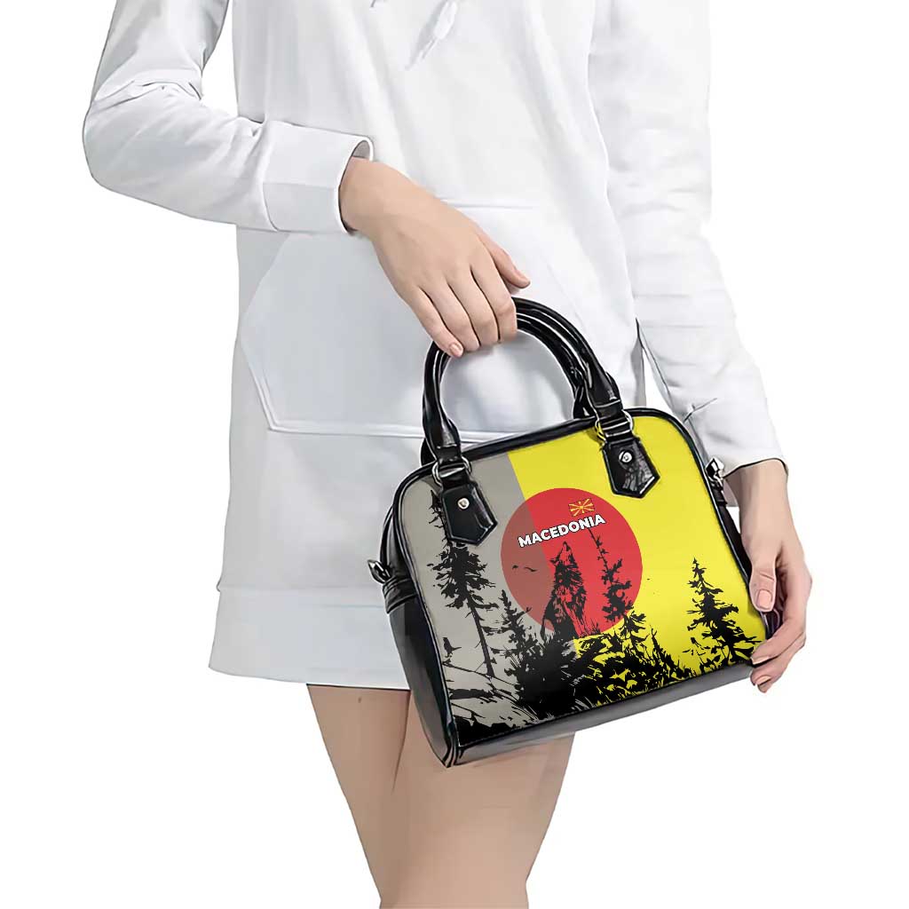 Macedonia Shoulder Handbag with Howling Wolf and Sunset Forest Design - Wonder Print Shop