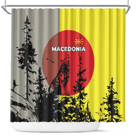 Macedonia Shower Curtain with Howling Wolf and Sunset Forest Design - Wonder Print Shop