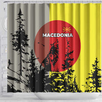 Macedonia Shower Curtain with Howling Wolf and Sunset Forest Design - Wonder Print Shop