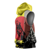 Macedonia Sleeveless Hoodie with Howling Wolf and Sunset Forest Design - Wonder Print Shop