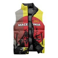 Macedonia Sleeveless Puffer Jacket with Howling Wolf and Sunset Forest Design - Wonder Print Shop